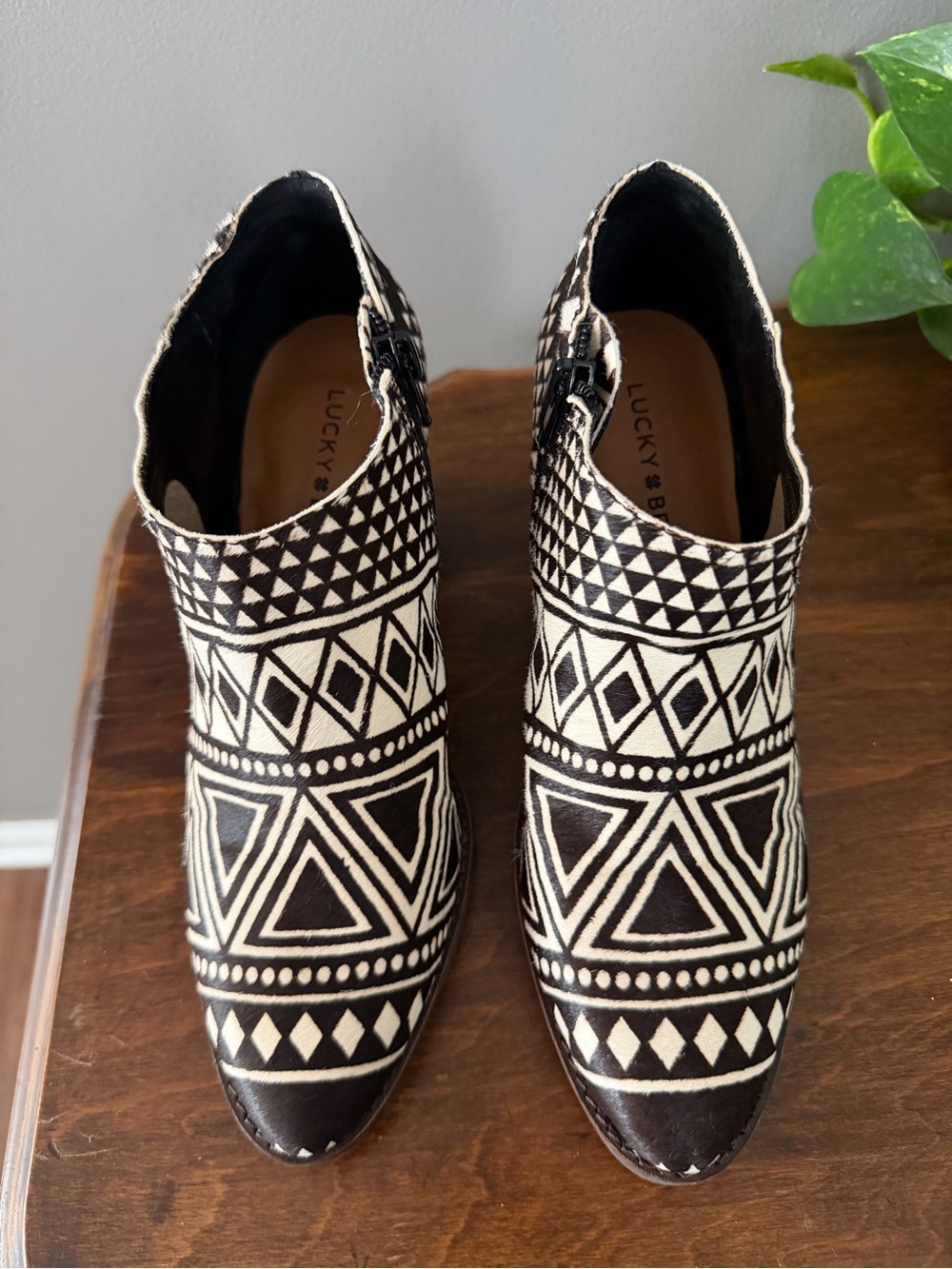 Lucky Brand Black and Cream Aztec Pattern Ankle Booties - Picture 2 of 7